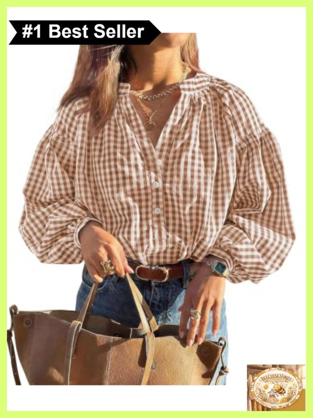 Women 100% Cotton Long Puff Sleeve V Neck Button Down Blouse